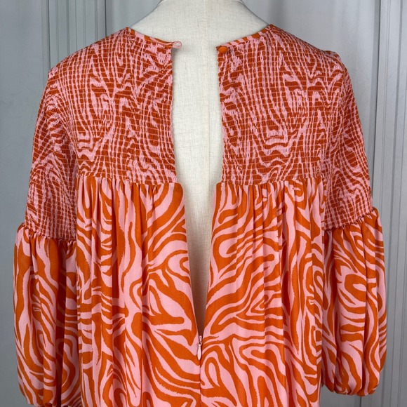 Cinq a Sept-Rika Mini Dress-Billow Sleeve/Animal Print -‎ Pink/Orange-Size 6 - Picture 9 of 16